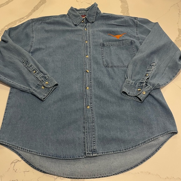 Texas Longhorns Denim Shirt Men’s Lrg Graphic Sports Button Down VTG Y2K 90’s - Picture 4 of 13